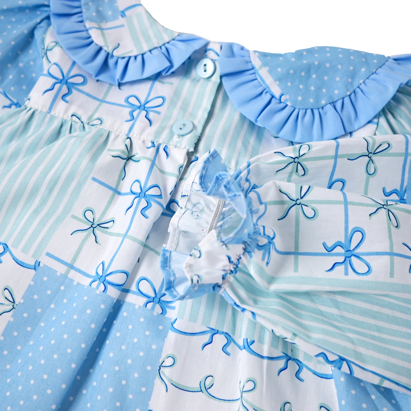 Bow Polka Dot Long Sleeve Pant, Blue/White