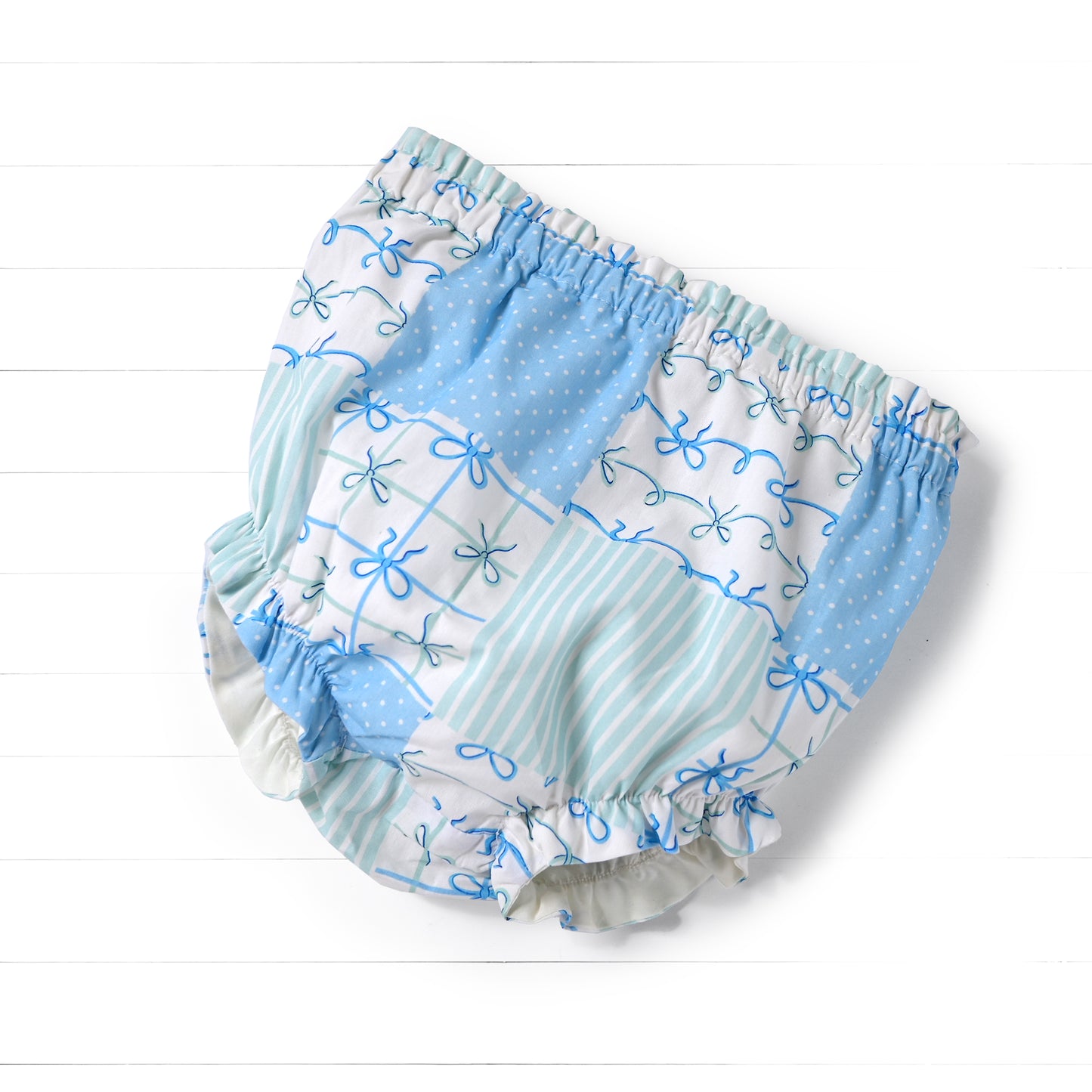 Bow Polka Dot Long Sleeve Diaper Set, Blue/White