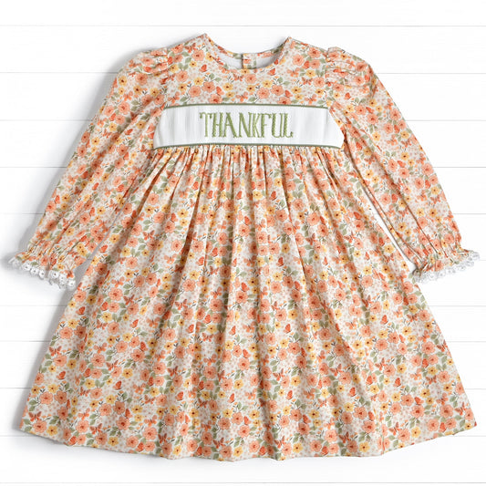 Thankful Smocked Dress, Orange