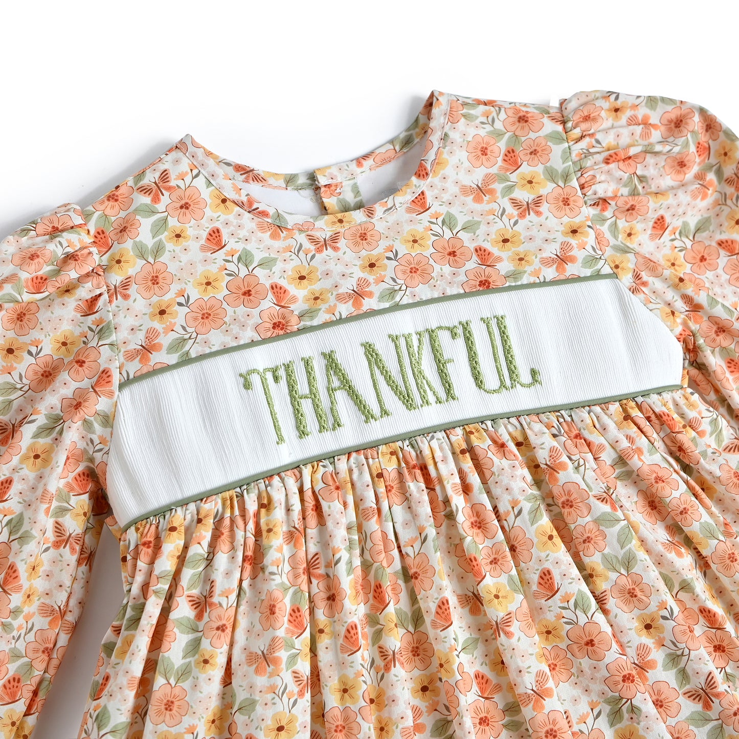 Thankful Smocked Dress, Orange