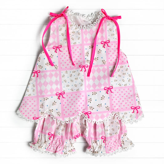 Pink Ties Diamond Heart Bloomer Set, Pink