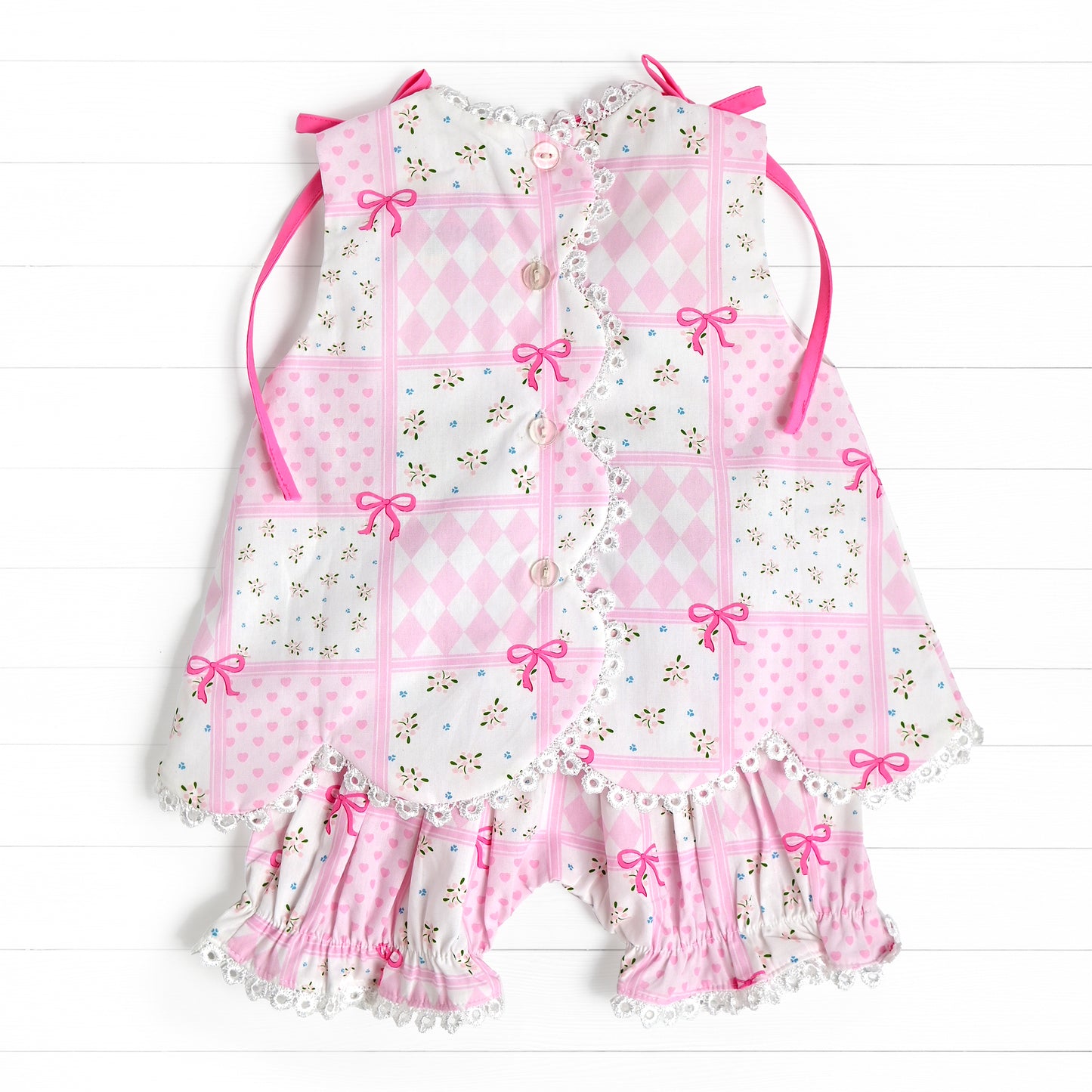 Pink Ties Diamond Heart Bloomer Set, Pink