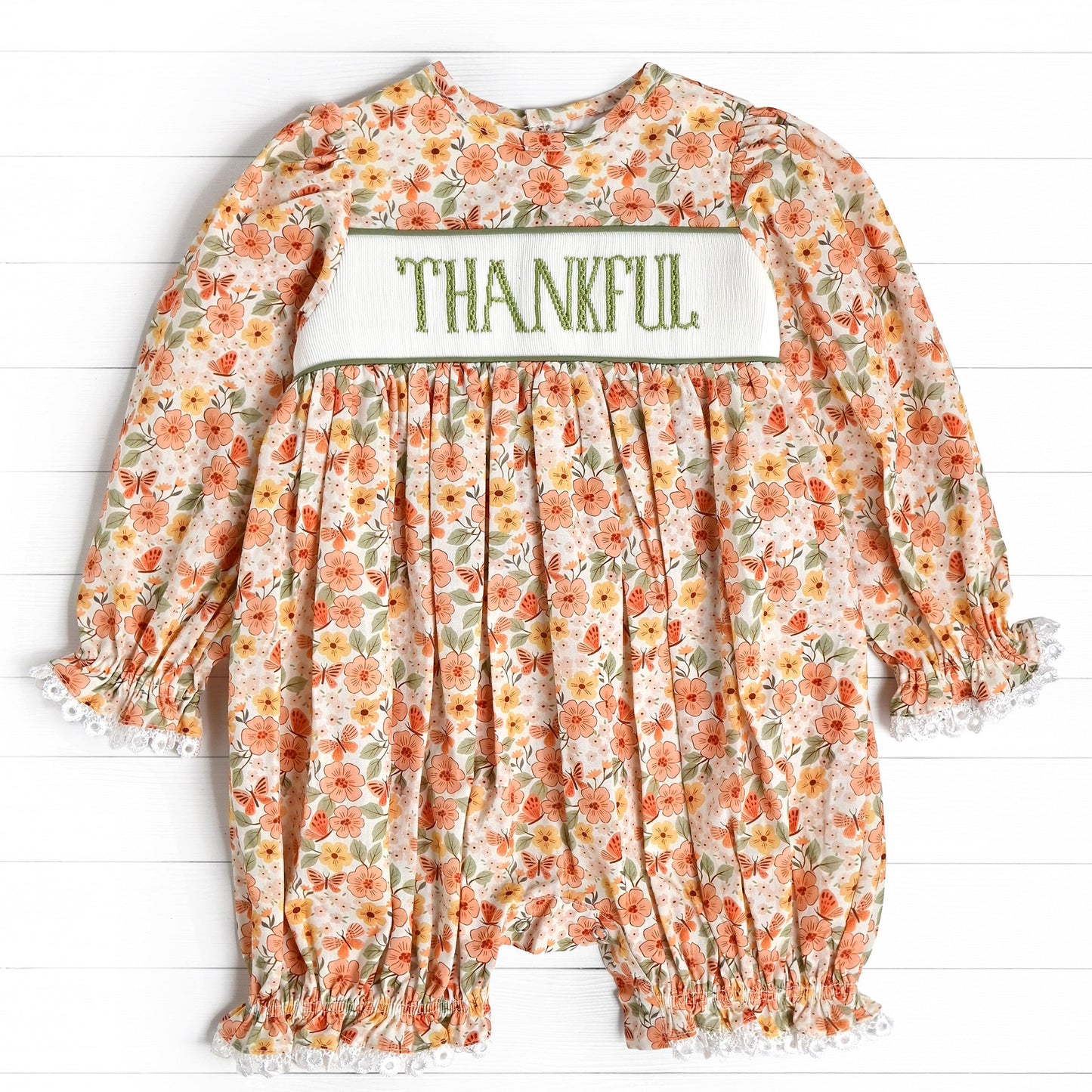 Thankful Smocked Bubble, Orange