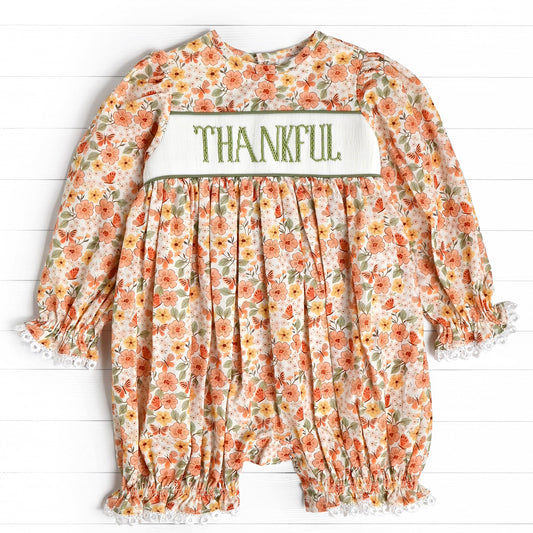 Thankful Smocked Bubble, Orange
