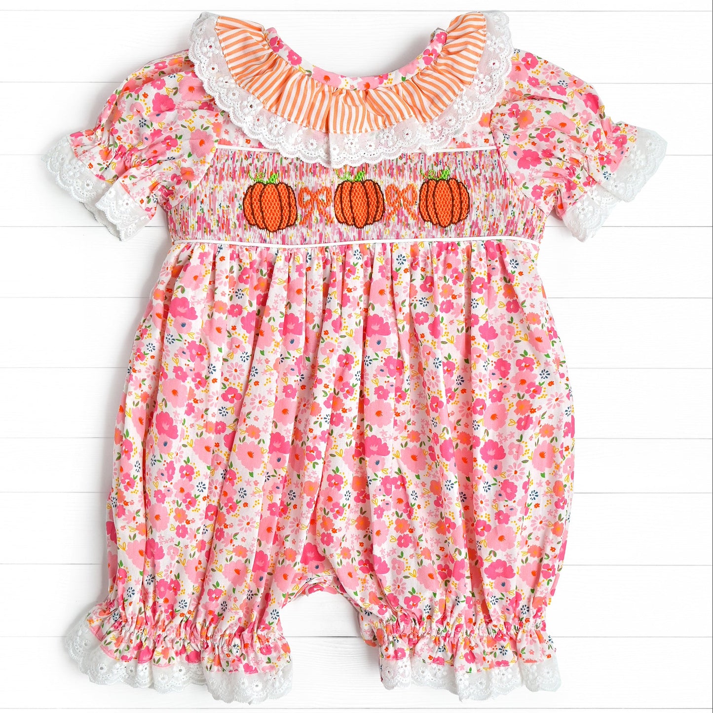Triple Pumpkin Smocked Bubble, Pink