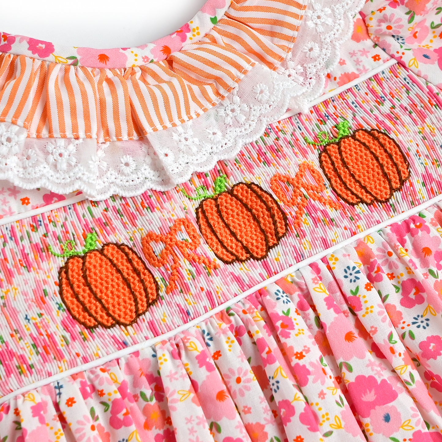 Triple Pumpkin Smocked Bubble, Pink