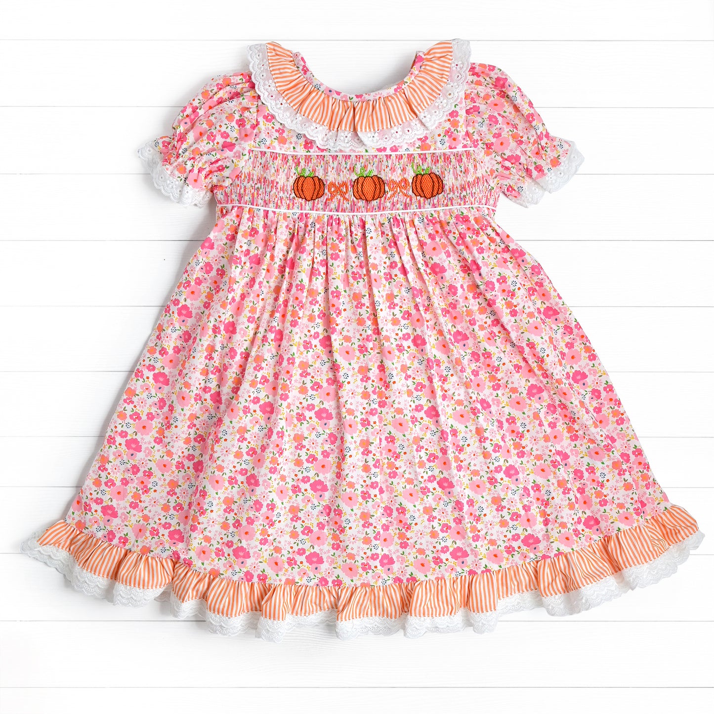Triple Pumpkin Smocked Dress, Pink