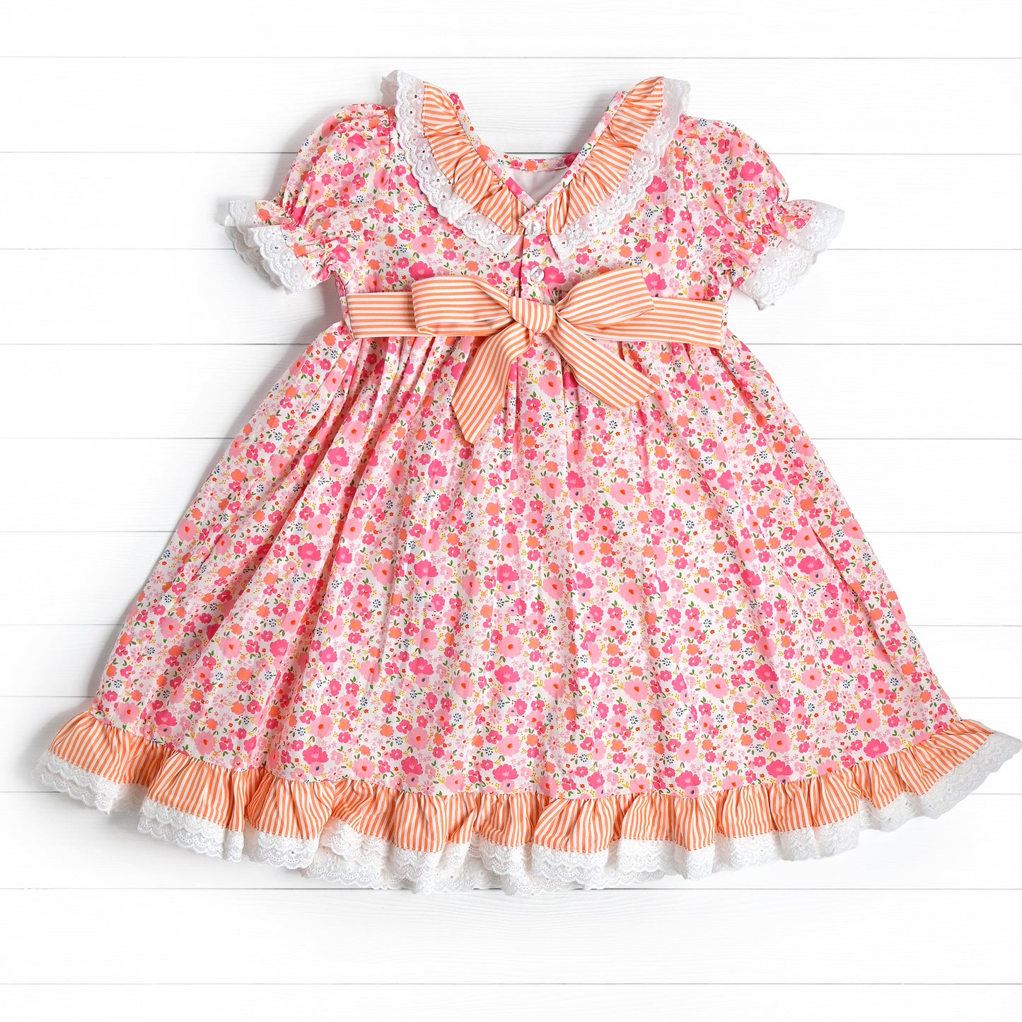 Triple Pumpkin Smocked Dress, Pink