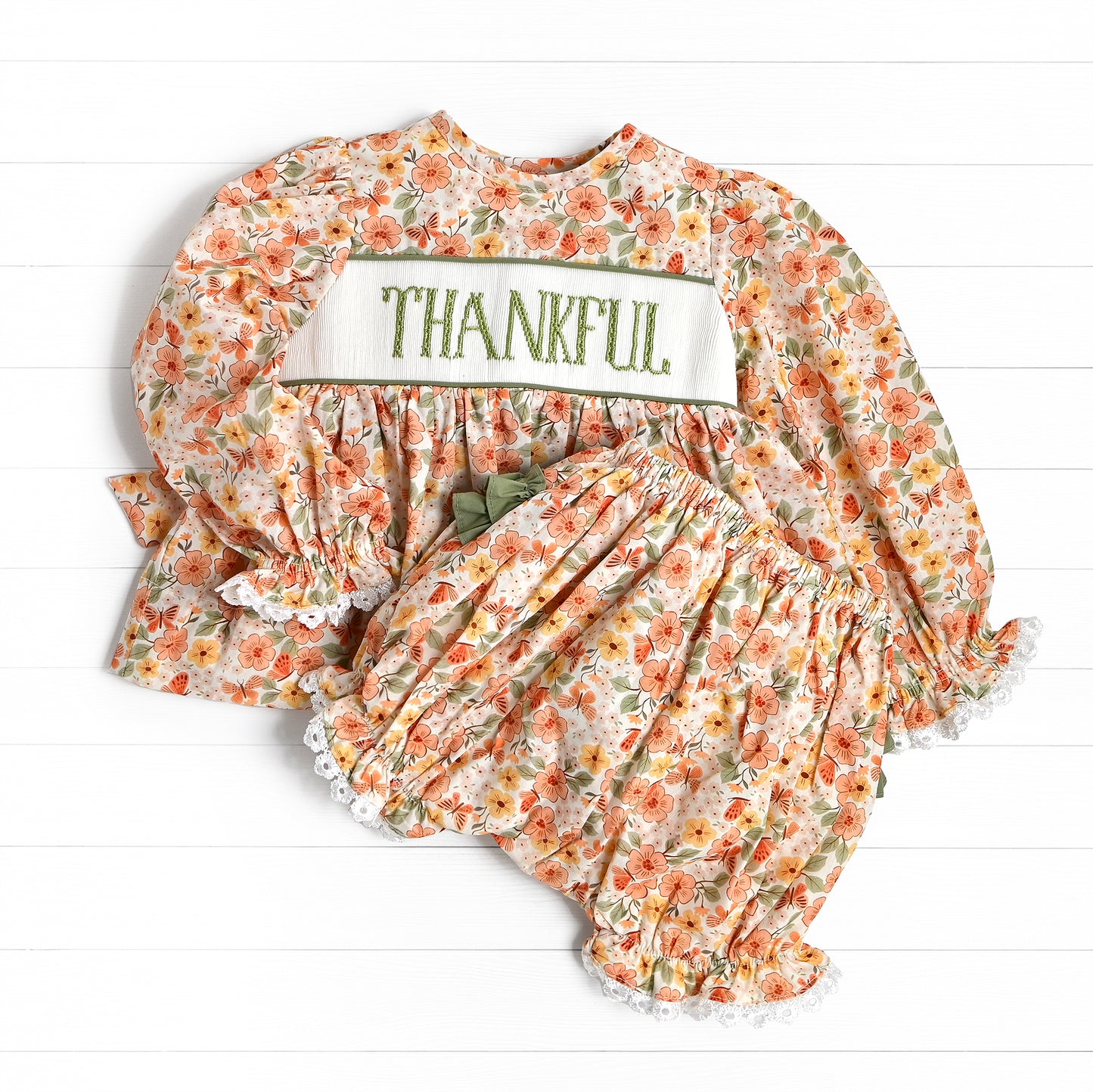 Thankful Smocked Diaper Set, Orange
