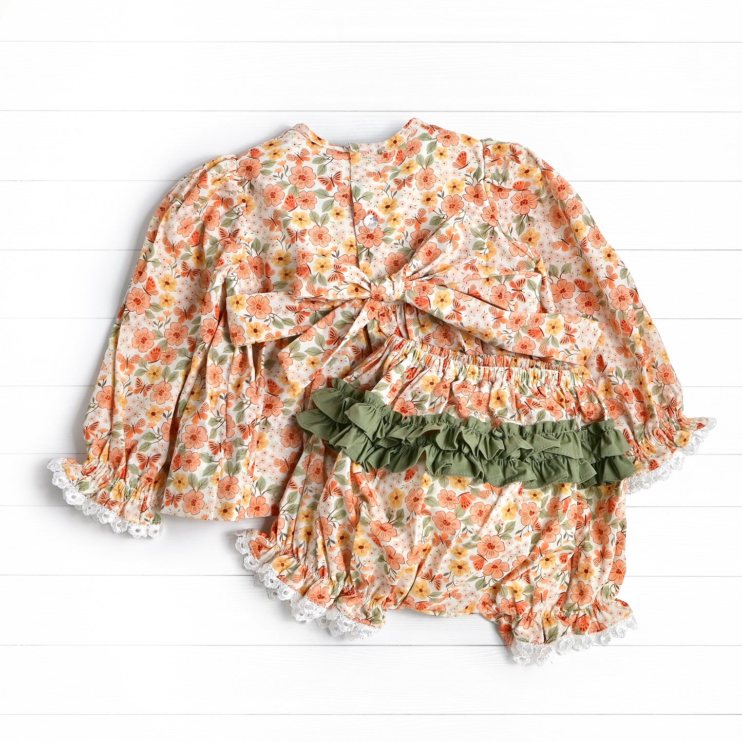 Thankful Smocked Diaper Set, Orange