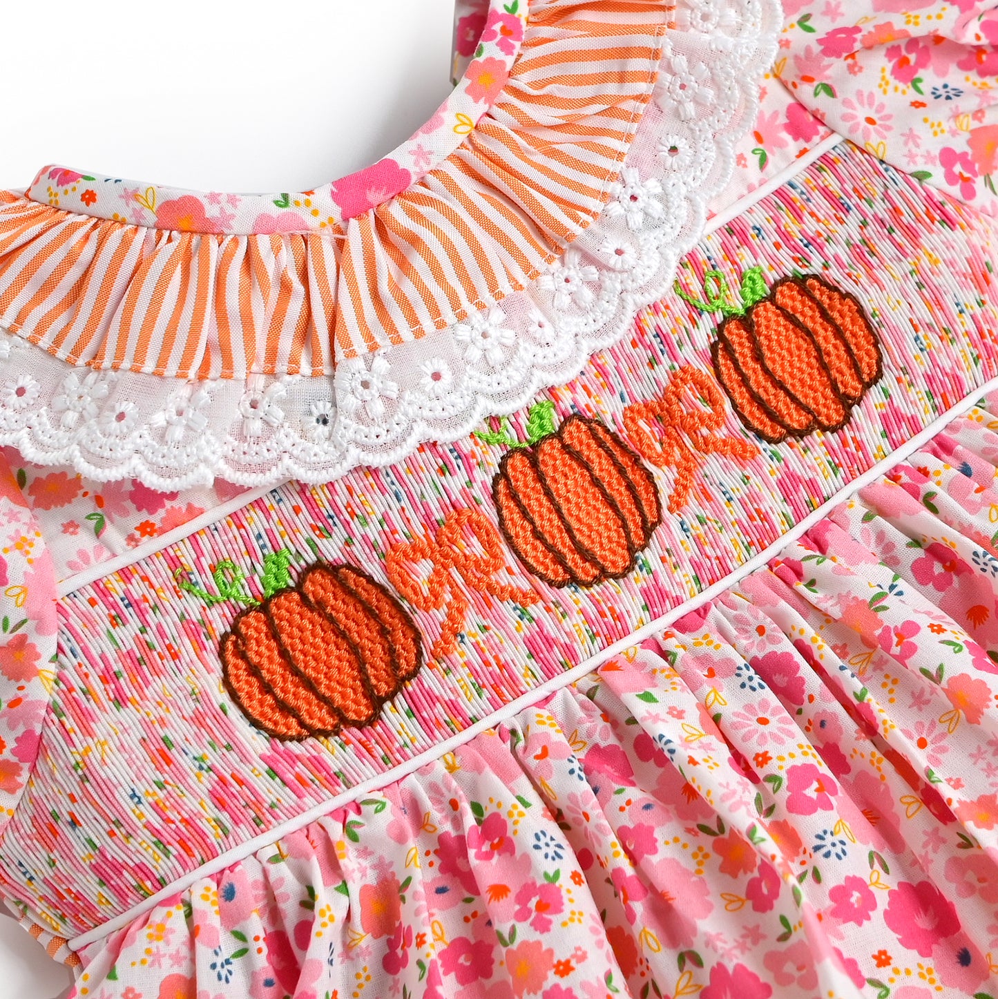 Triple Pumpkin Smocked Dress, Pink