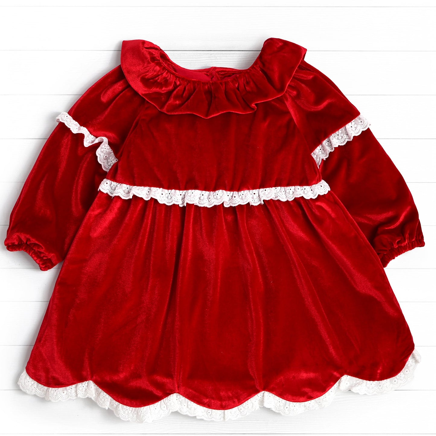 Velvet Eyelet Dress, Red