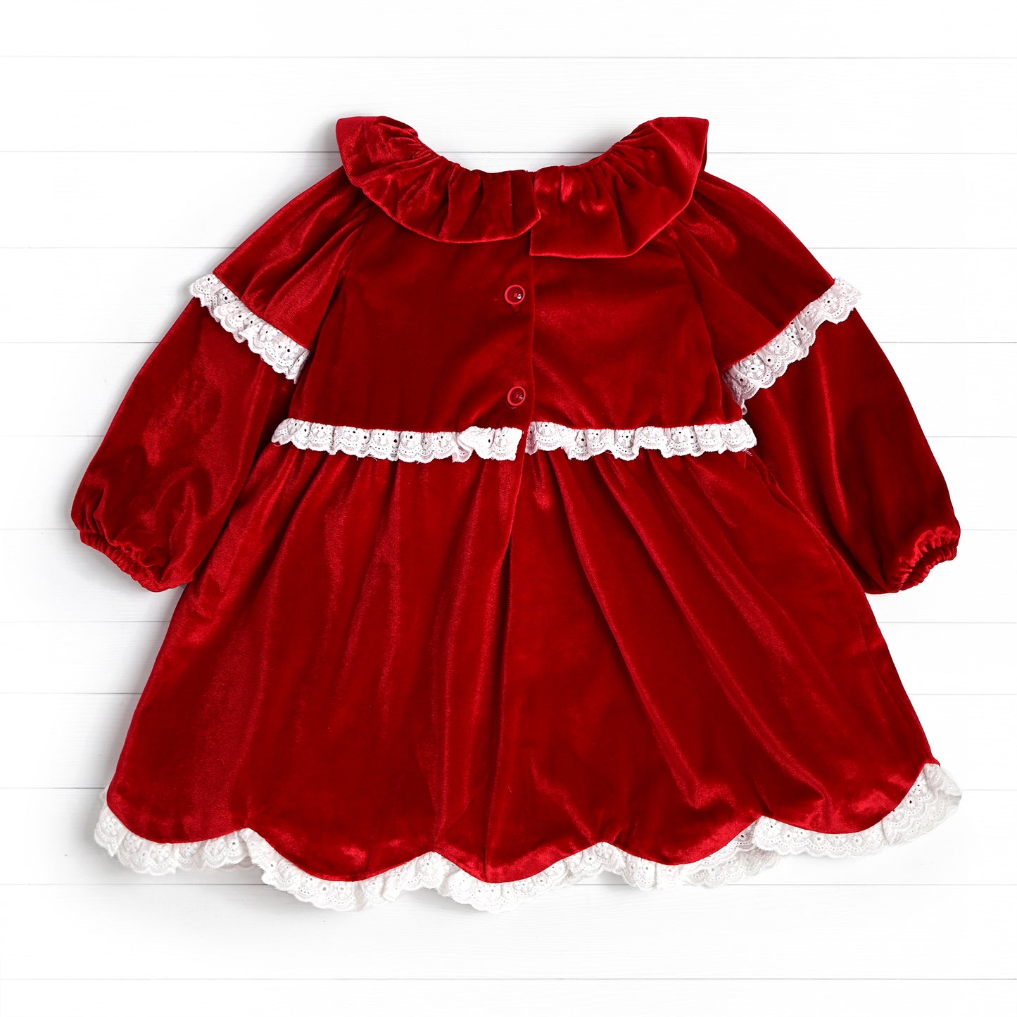 Velvet Eyelet Dress, Red