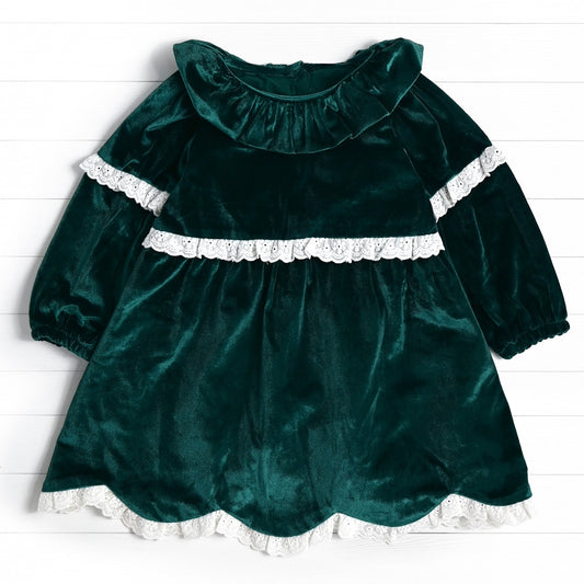 Velvet Eyelet Dress, Green