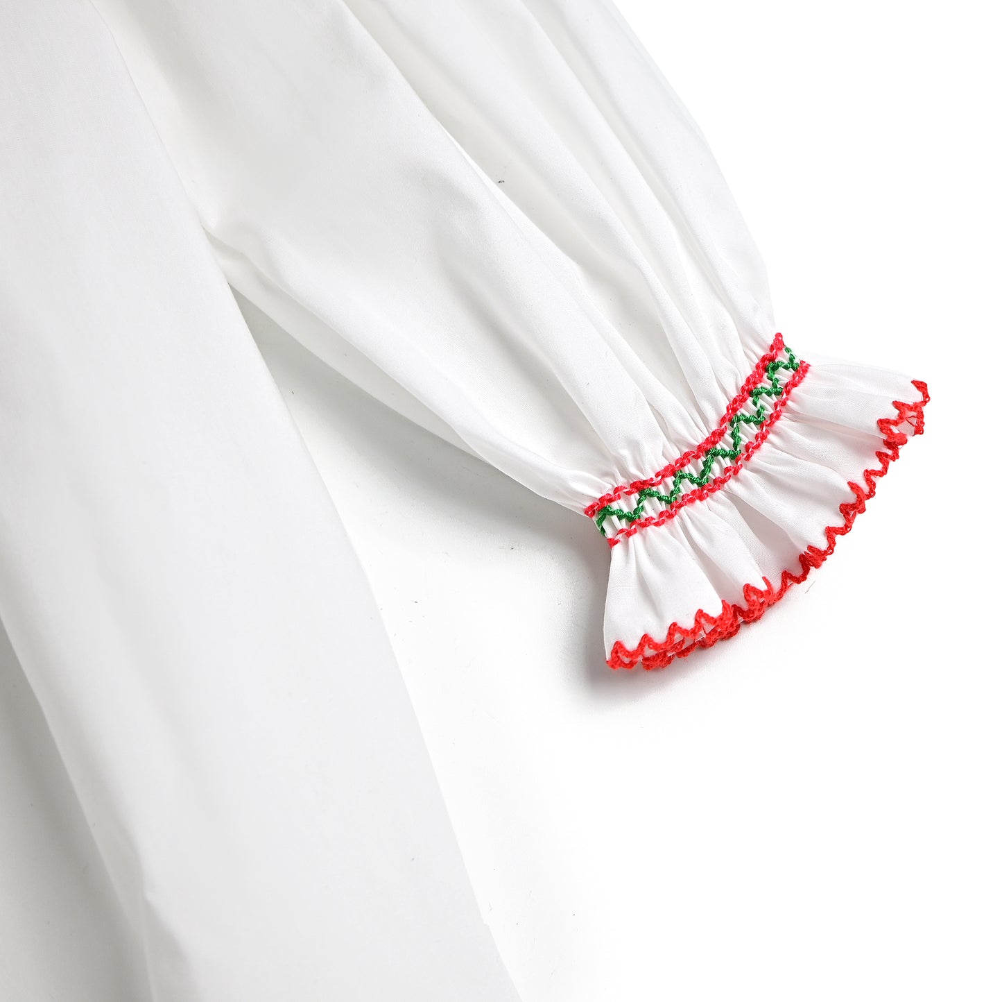 Christmas Tree Bow Smock Dress, White