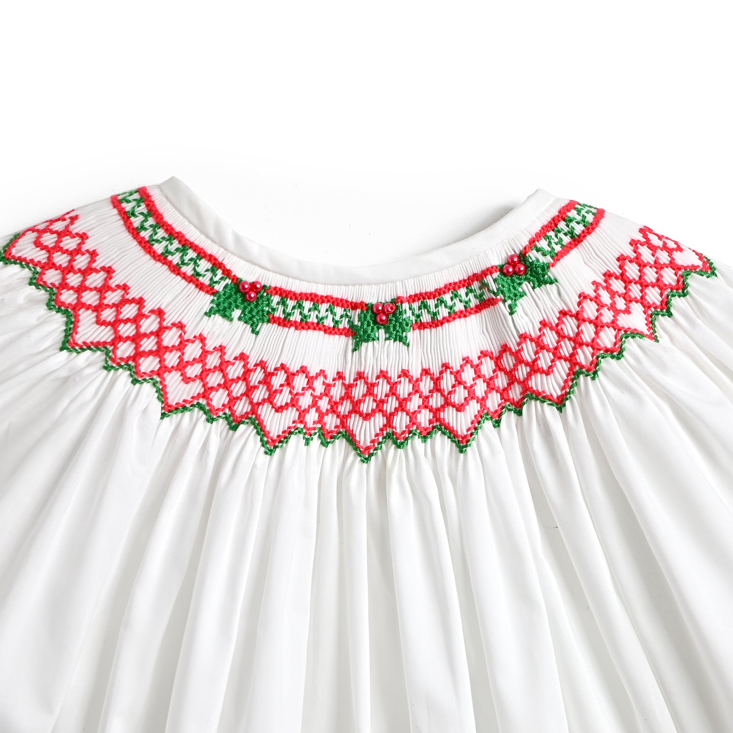 Christmas Tree Bow Smock Dress, White