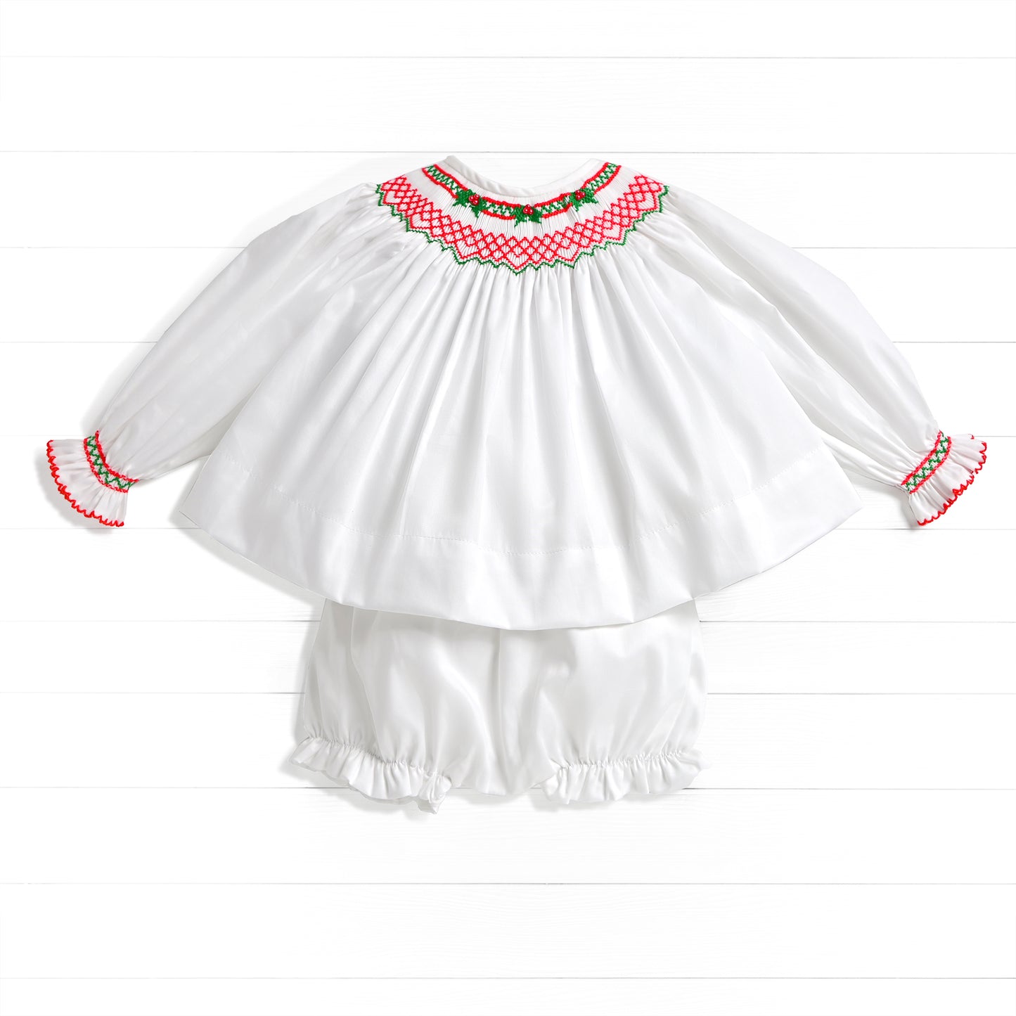 Holly Smock Diaper Set, White
