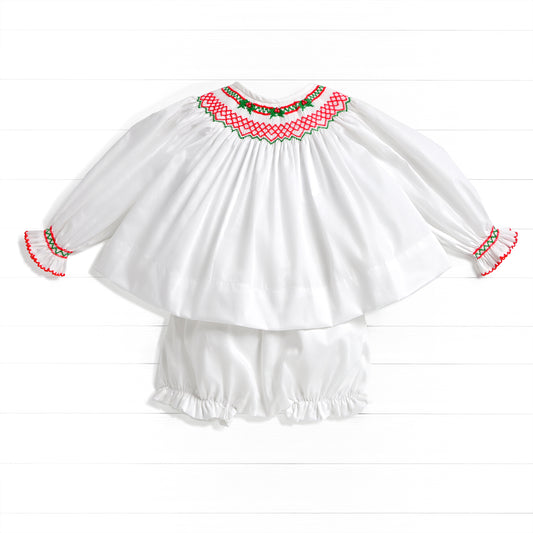 Holly Smock Diaper Set, White