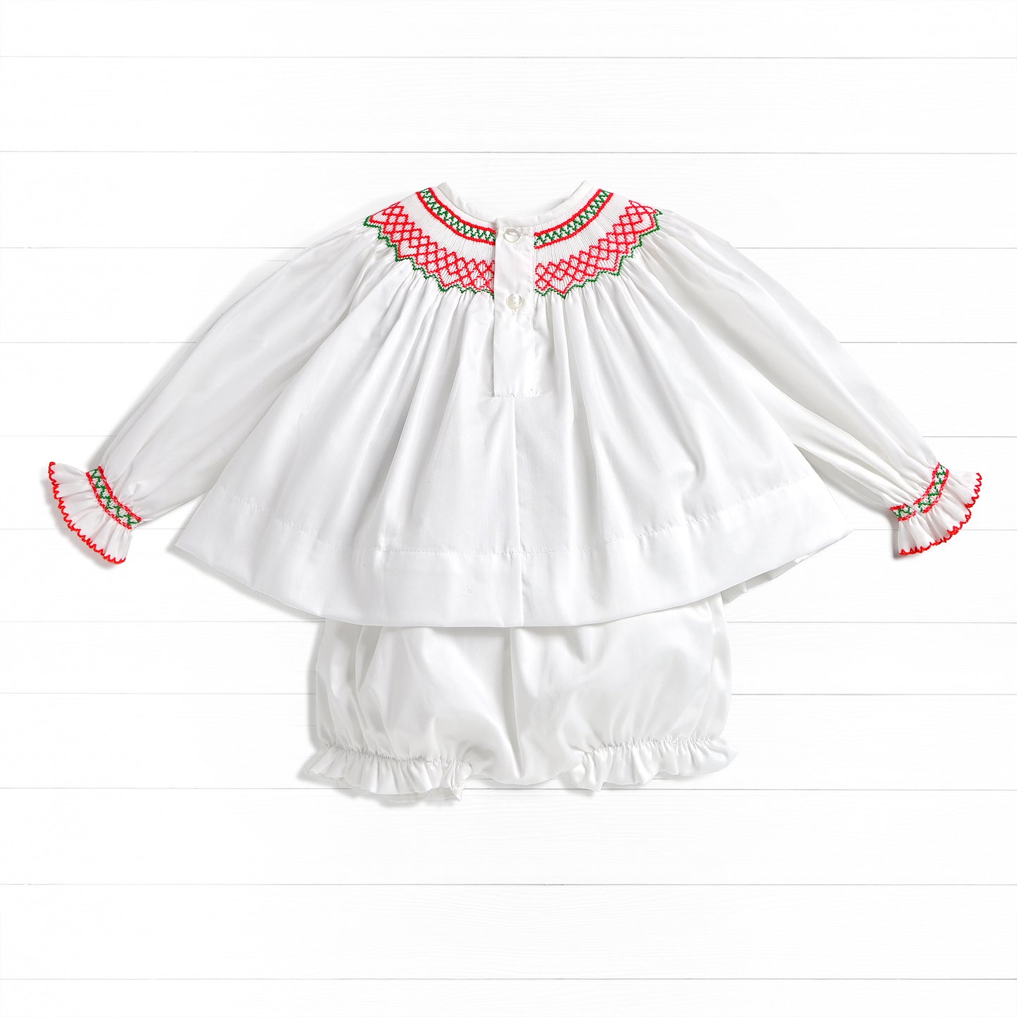 Holly Smock Diaper Set, White