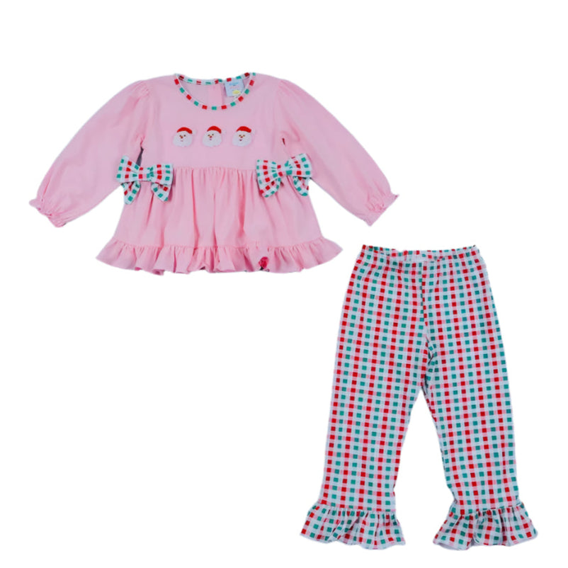 Triple Santa French Knot Pant Set, Pink