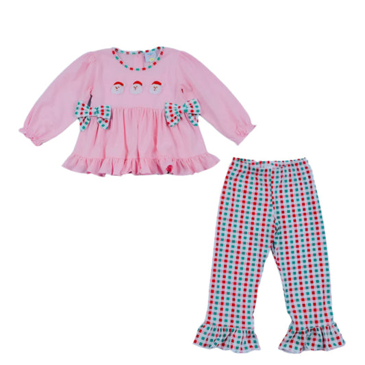 Triple Santa French Knot Pant Set, Pink