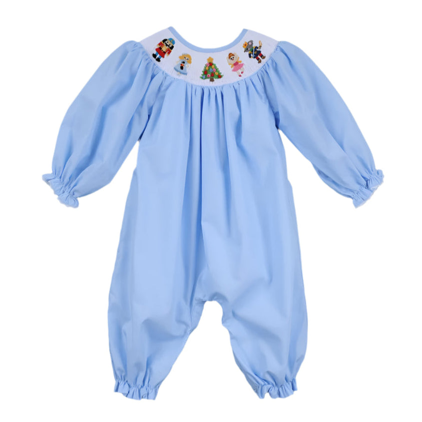 Christmas Smocked Romper, Blue