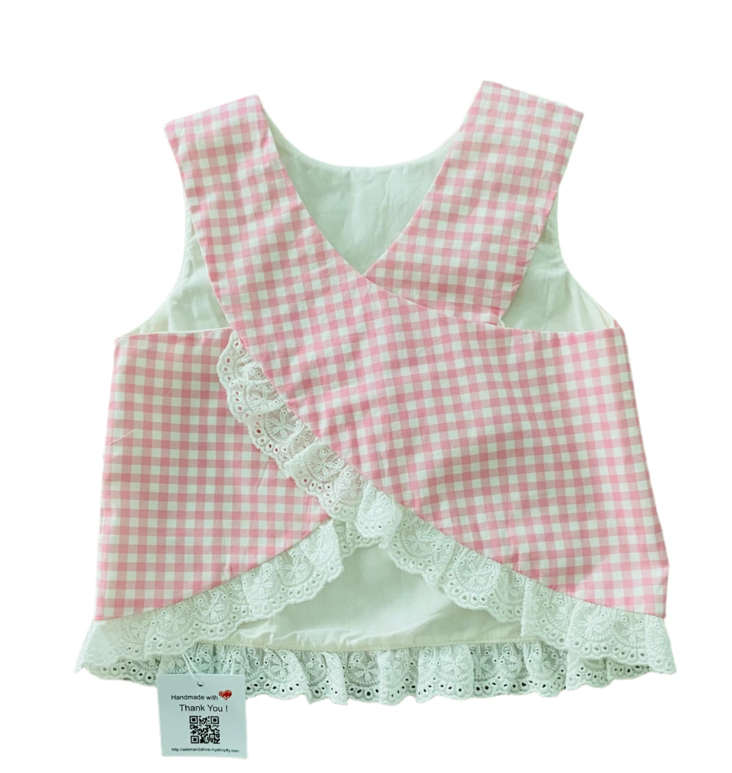 Gingham Eyelet Trim Diaper Set, Pink