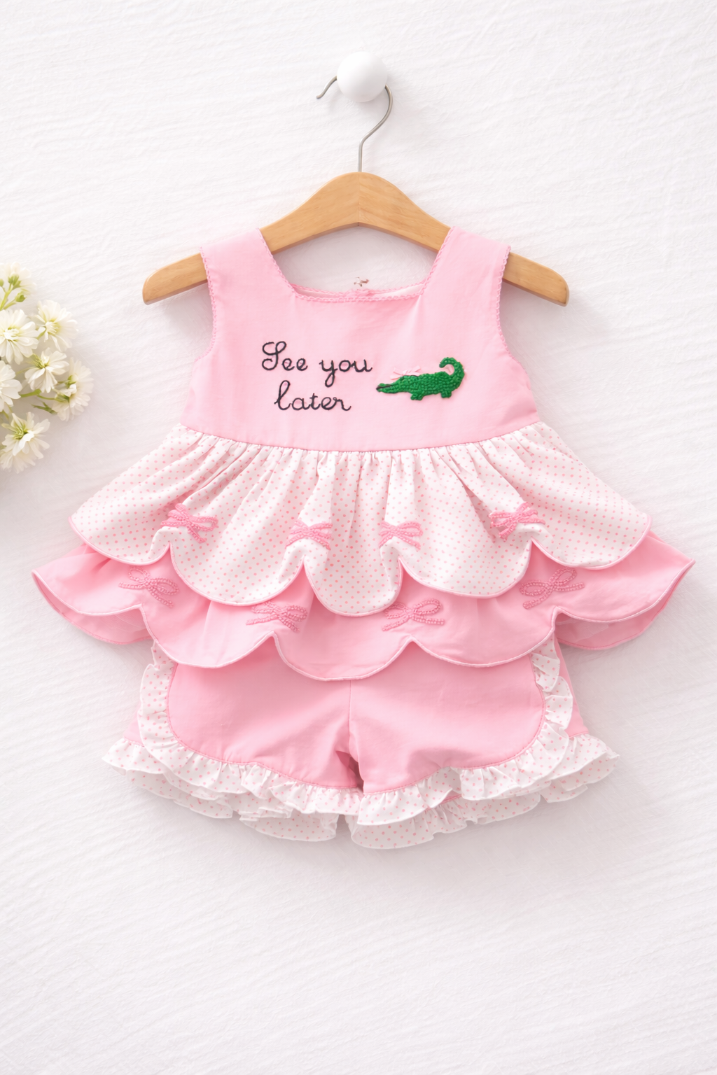 French Knot Aligator shorts sets, Pink