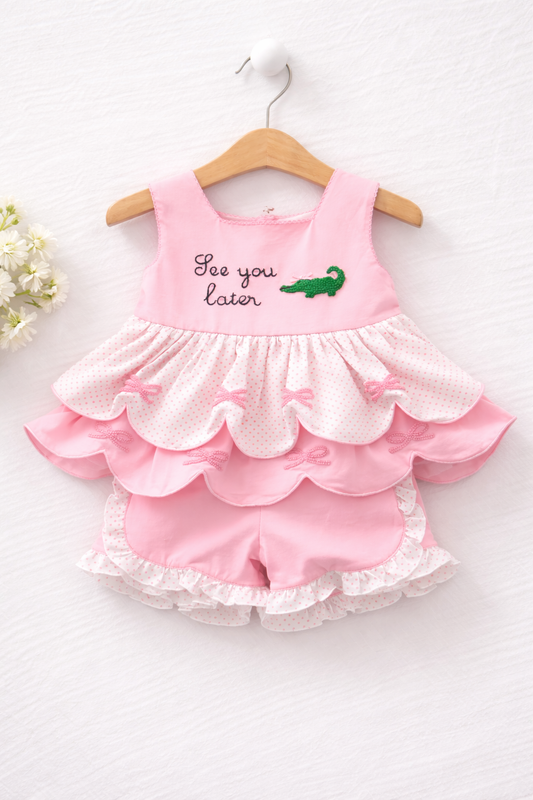 French Knot Aligator shorts sets, Pink