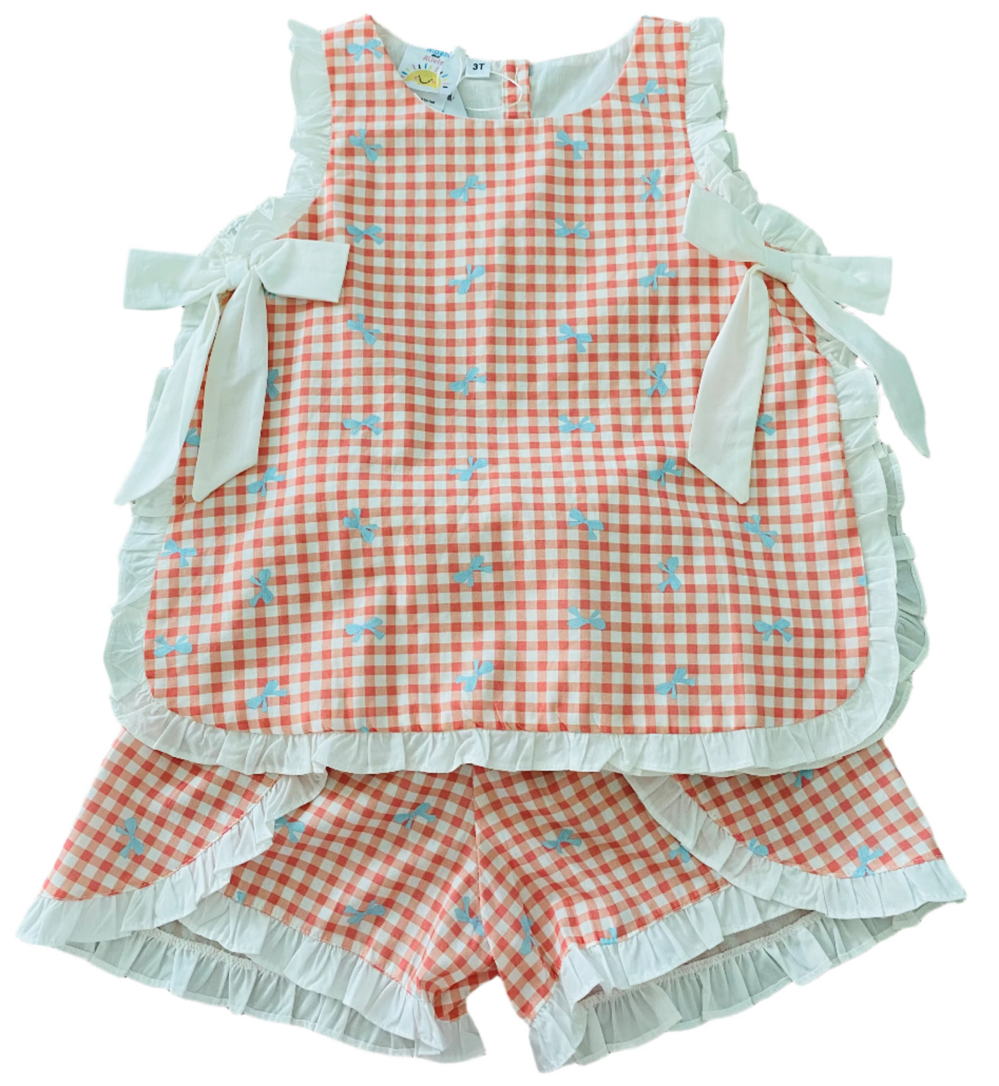 Gingham Floating Ties Short Set, Orange