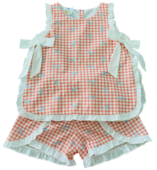 Gingham Floating Ties Short Set, Orange