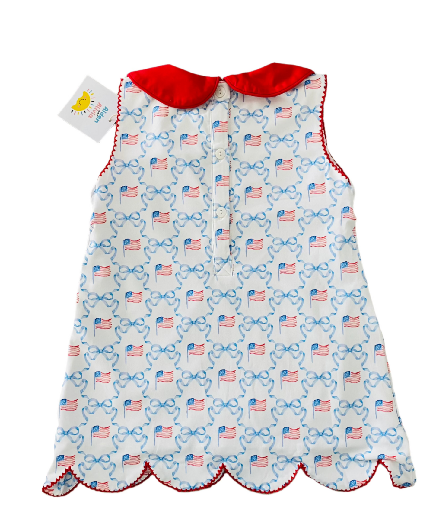 (NEW) Patriotic Flag Bow Smocked Dress