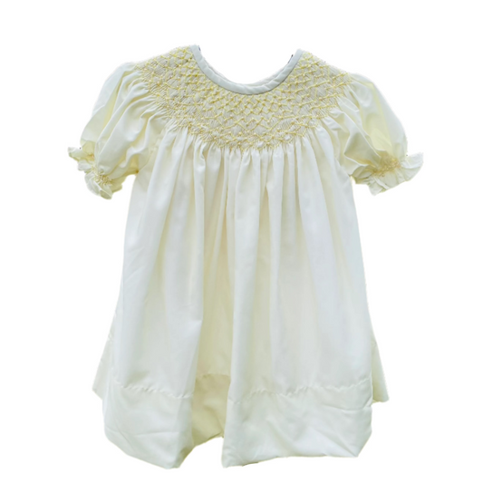 Zigzag Smocking With Pearl Dress, Yellow