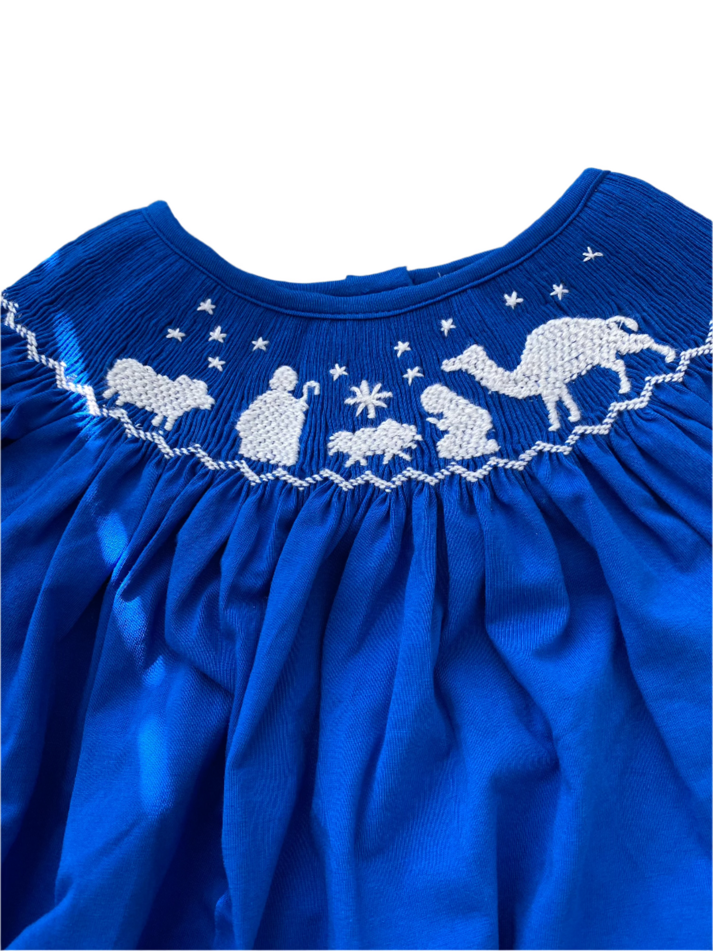 Nativity Smocked Long Sleeve Dress, Blue