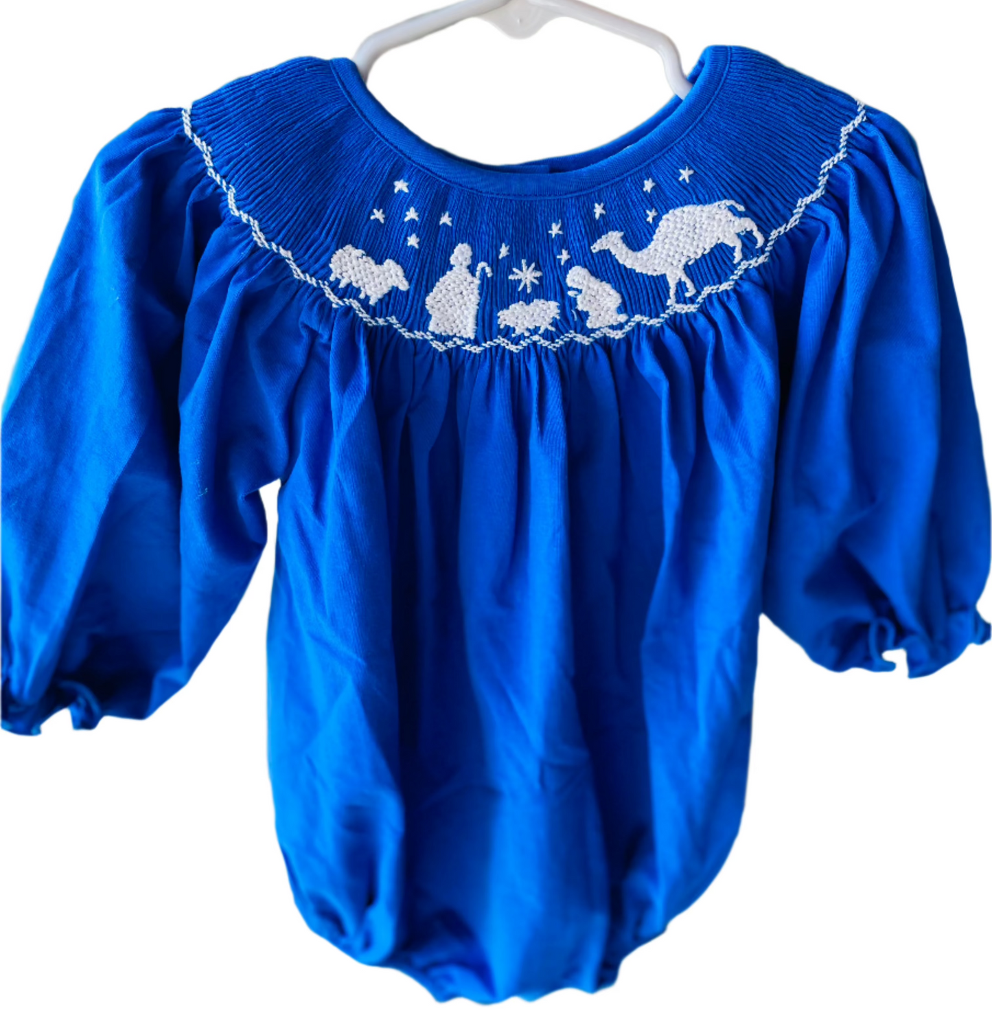 Nativity Smocked Long Sleeve Bubble, Blue
