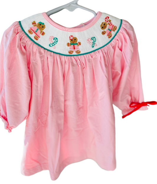 Triple Gingerbread Woman Smocked Dress, Pink