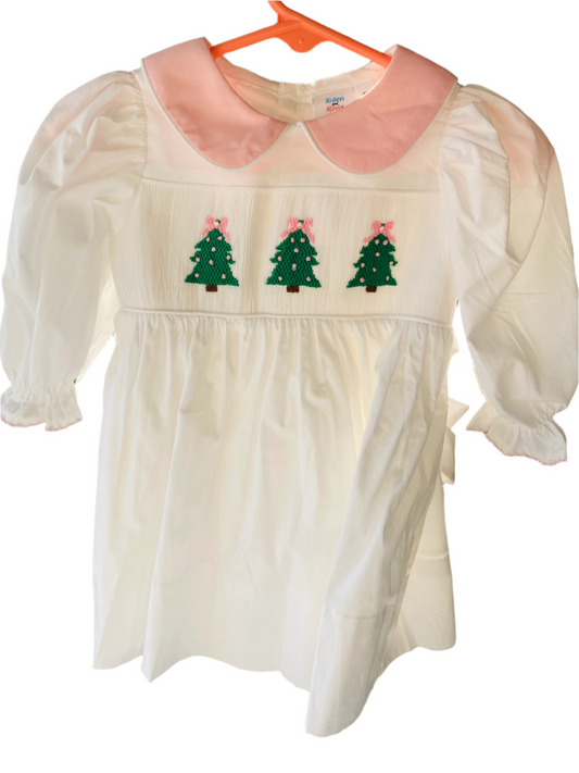 Triple Christmas Tree Smocked Dress, White