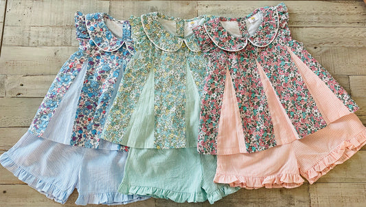 Floral Pin Stripe Short Set