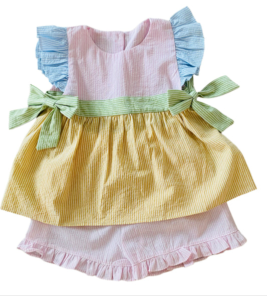 Spring Tie Seersucker Short Set