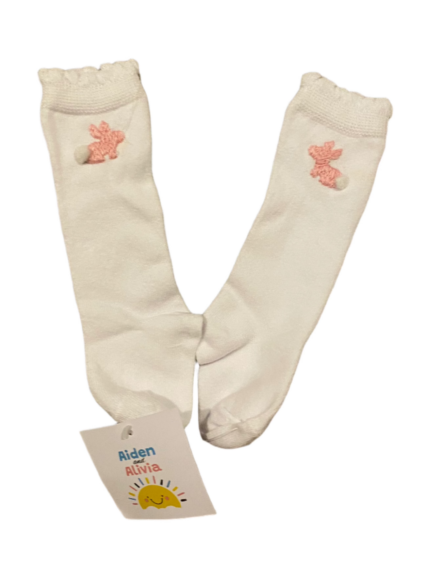 Socks Rabbit Embroidery, White