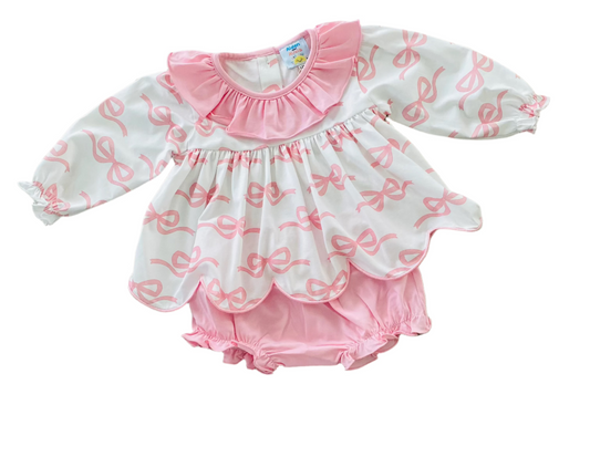 Ribbon Long Sleeve Diaper, Baby Pink
