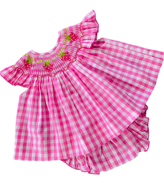 Strawberry Smocked Diaper Set, Pink