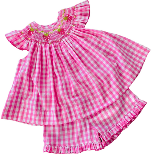 Strawberry Smocked Short Set, Pink