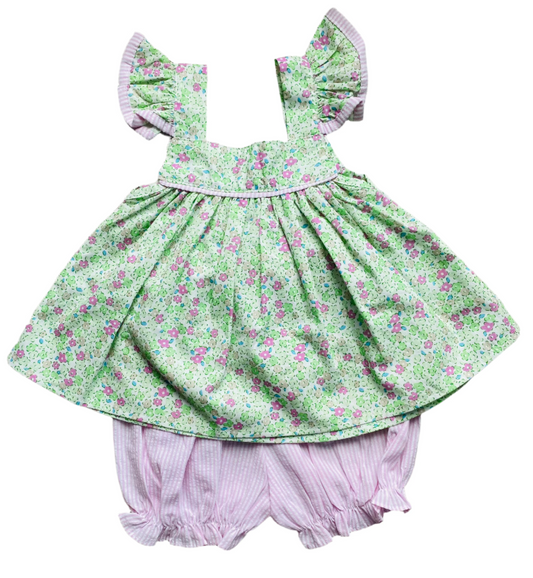 Floral Flourish Bloomer Set, Green/Pink