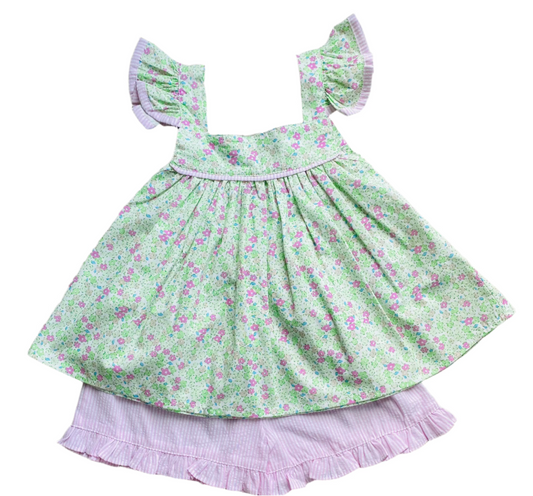 Floral Flourish Short Set, Green/Pink