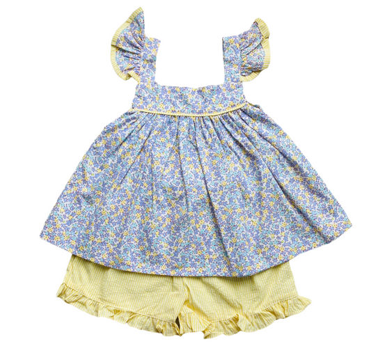 Floral Flourish Short Set, Blue/Yellow
