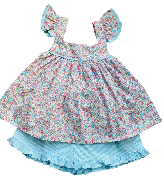 Floral Flourish Short Set, Pink/Blue
