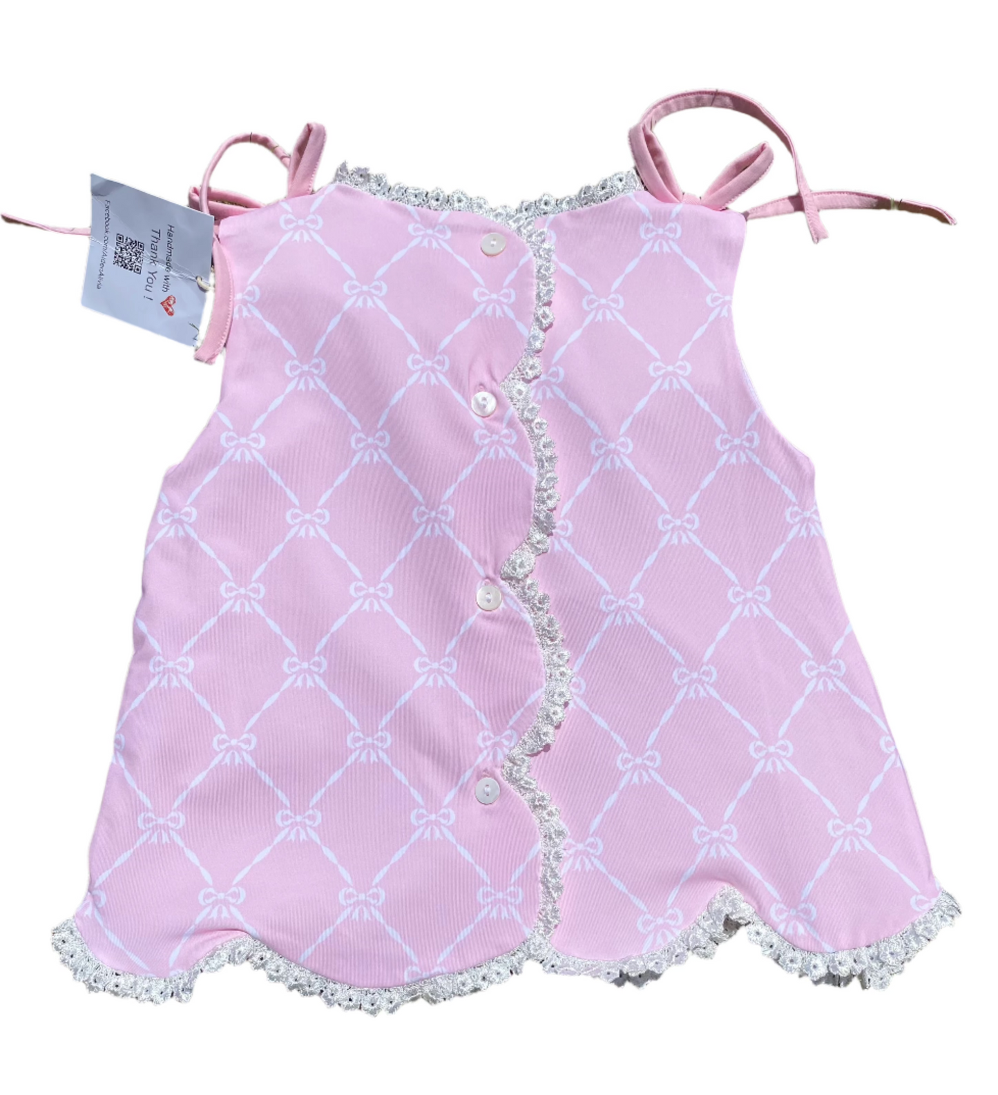 Bow Print Eyelet Trim Diaper Set, Pink