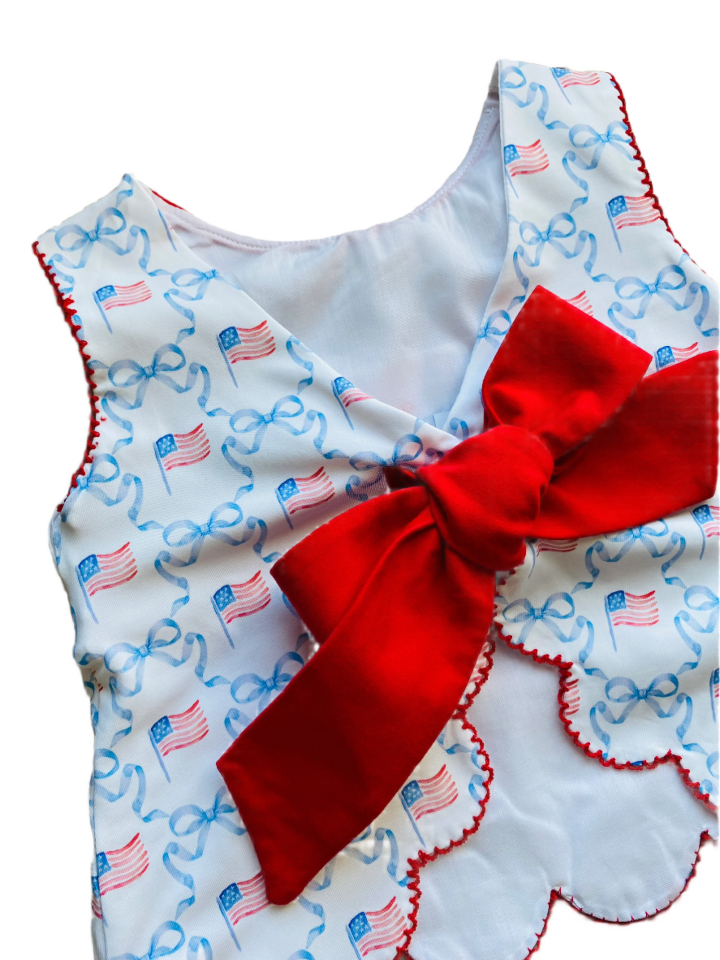 (NEW) Patriotic Flag Bow Smocked Diaper Set