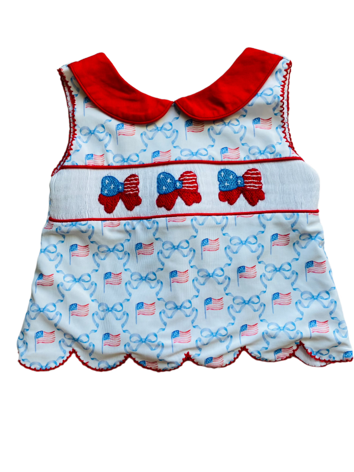 (NEW) Patriotic Flag Bow Smocked Diaper Set